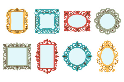 Decorative mirrors in vintage ornate royal frames. Wall mirror for int