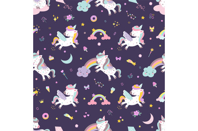 Unicorn seamless pattern, kids texture for clothes. Childish magic fai