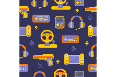 Video gaming seamless pattern. Joystick, digital computer game flat ga