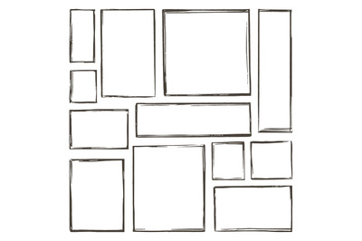 Sketch frames doodle collection. Sketchy frame, hand drawn squares sha