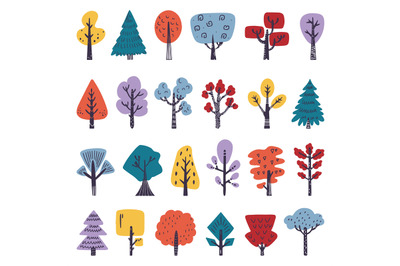 Doodle flat tree, cute bushes. Eco scandinavian style trees. Forest or