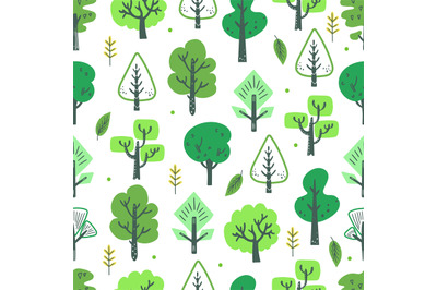 Abstract cartoon doodle tree seamless pattern. Woodland decorative tex