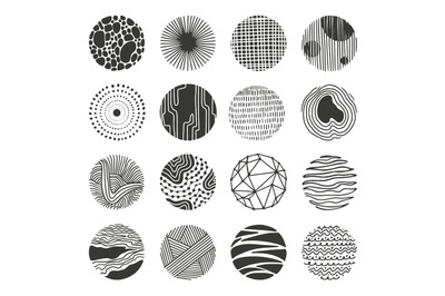 Decorative round grunge elements. Hand drawn spot, doodle sunburst and