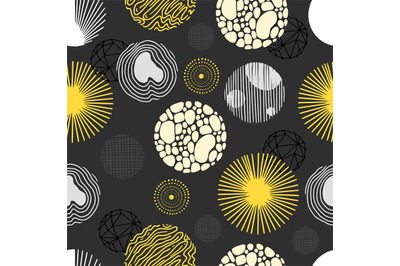 Round decor grunge print. Doodle geometric abstract mess circles seaml