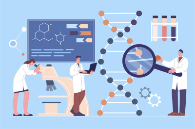 Genetic analysis dna, medicine research. Dna spiral molecule testing,