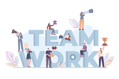 Business people build collaboration, teamwork concept. Teamworking sce