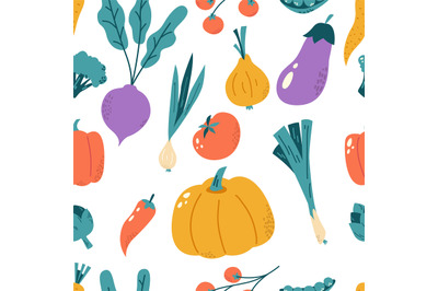 Organic doodle vegetables seamless pattern. Tasty vegetabla, restauran