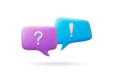 Exclamation 3d signs in speech bubble. Question and answer, vector mes