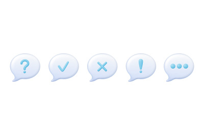 Message notification 3d bubbles. Approved, rejected, question and excl