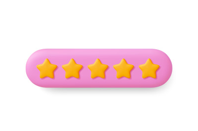 Rating 3d icon, five stars rate concept. Customer review, golden star