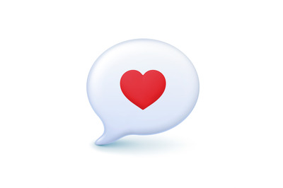 Social media like 3d icon. Love message notification, red heart in whi