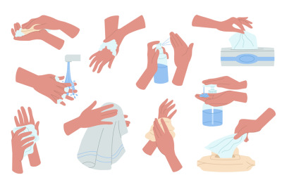 Hands hygiene, person washing hand in bathroom with soap and clean wet