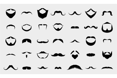 Black mustache and beards icons. Funny old moustaches&2C; vintage guy fac