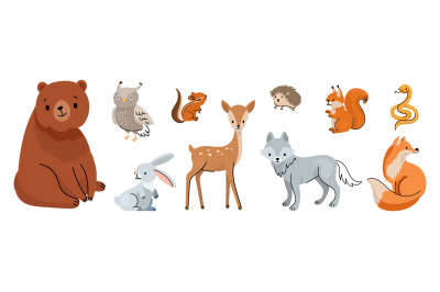 Doodle forest animals&2C; owl deer and cute bear. Cartoon animal scandina