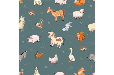 Farm animal seamless pattern. Trendy pets, farmed animals fashion prin