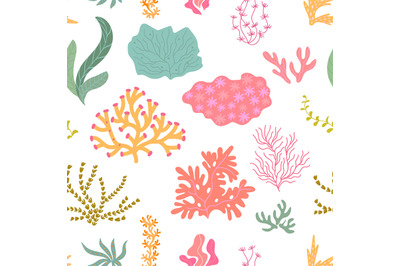 Seaweed corals seamless pattern. Abstract underwater plant elements, s