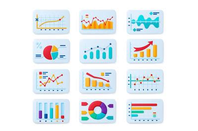 Financial infographic 3d icons. Data research finance, accounting and