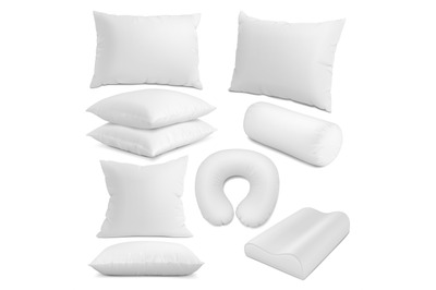 Realistic white pillows mockup. Pillow for night neck relaxation, orth