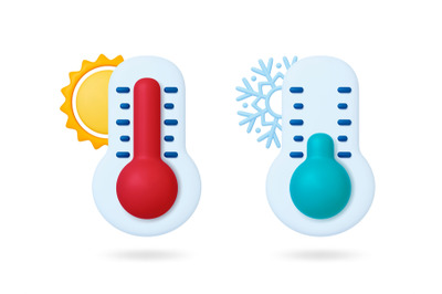 Meteorology 3d thermometer, control weather degree. Heat and cold day,