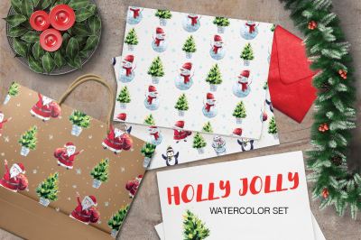 Watercolor Holly Jolly Collection &bull; Elements &amp; Patterns