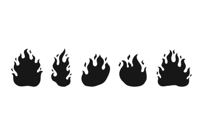 Fire flames black silhouettes. Gas flame&2C; isolated fires icons. Fire b