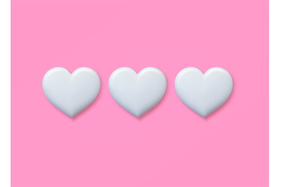 Heart 3d stickers. White hearts on pink background&2C; love romantic or s