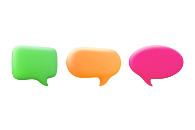 Isolated neon 3d speech bubbles for chat, text or voice message. Dialo