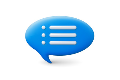 Speech bubble 3d element. Blue render imitation vector message balloon