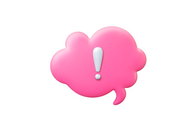 Speech bubble with exclamation mark, 3d vector icon. Thinking balloon,