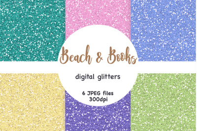 Beach Digital Paper | Rainbow Glitter Background Set