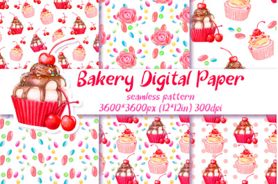 Cupcake seamless pattern| Bakery pattern| sweet paper.