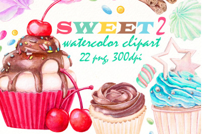 Sweets watercolor clipart | Desserts png digital clipart