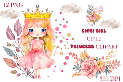 Chibi girl cute princess in crown