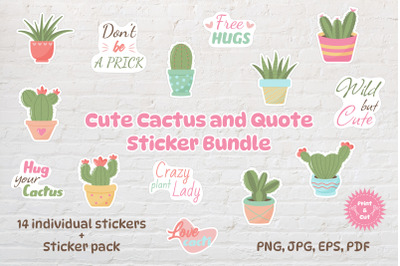 Cute Cactus and Quote Sticker Bundle