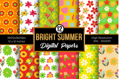 Bright Summer Flowers Pattern Digital papers