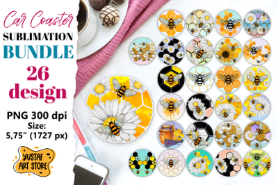 Honey and Bee Car Coaster Sublimation Bundle 26 design