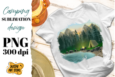 Camping sublimation design/ Mountain and forest illustration