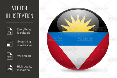 Round glossy icon of Antigua and Barbuda