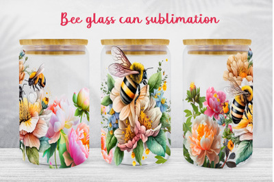 Bee glass can wrap Spring floral libbey can sublimation png