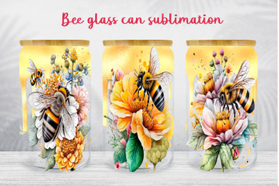 Bee glass can wrap Spring floral libbey can sublimation png