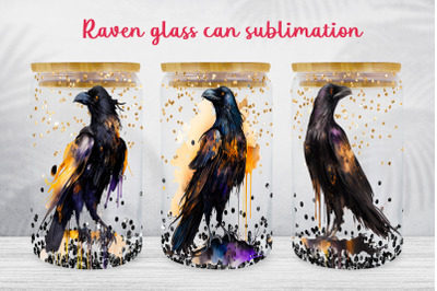 Floral raven sublimation png for 16oz Libbey glass can wrap