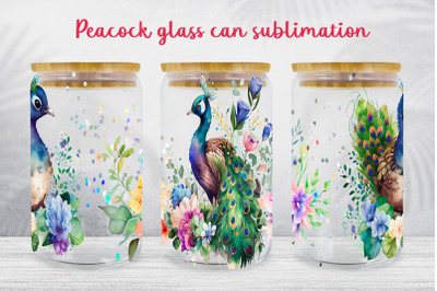 Peacock glass can wrap Floral animal libbey can sublimation