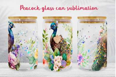 Peacock glass can wrap Floral animal libbey can sublimation