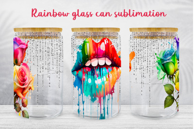 Rainbow lips glass can wrap Watercolour libbey sublimation