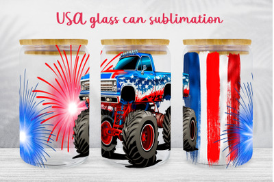 USA patriotic glass can wrap American skull libbey design