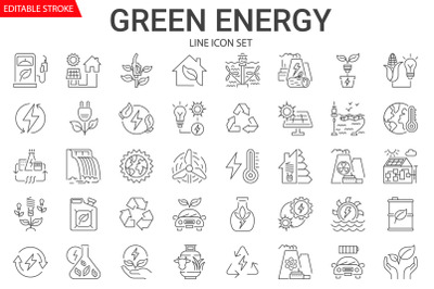 Green energy vector linear icons set