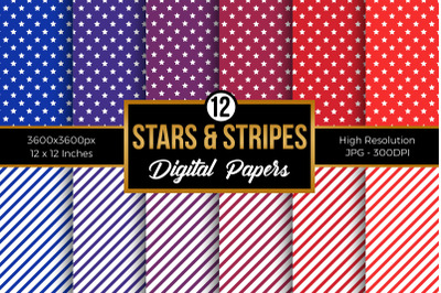 Red Blue Stars &amp; Stripes Seamless Pattern Digital Papers