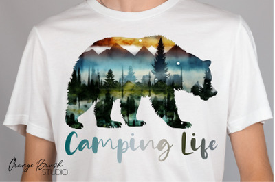Camping Bear Sublimation Design, Camping Life PNG
