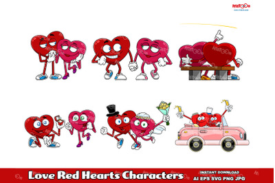 Love Red Hearts Couple Cartoon Characters