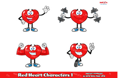 Red Heart Cartoon Mascot Characters 1